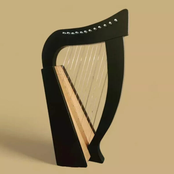 12 Strings Wooden Black Polish Harp Side